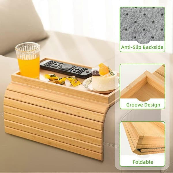 2X Sofabrett Sofaarmlene Snack Oppbevaringsbrett Sofahyllebrett Wood color