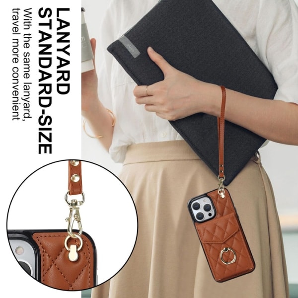 Pung Etui med Kortholder Quiltet Etui til iPhone 15/14/13Pro Max Brun iPhone15