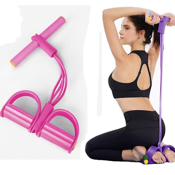 Fourtube spänningspedal pedal elastiskt rep ben yoga fitness midja och magtränare bodybuilding fotspänning Pink