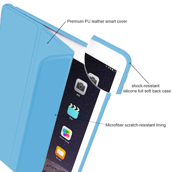 Älykäs suojakotelo iPad Air 2:lle, läpinäkyvä mattapintainen magneettikotelo automaattisella herätys-/lepotilatoiminnolla - sininen