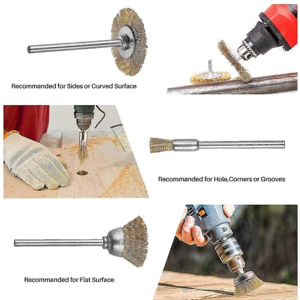 44 Deler Mini Stålbørste Hjul Kopp Messing Ståltrådbørste Sett 1/8 tommer (3 mm) Skaft For Power Dremel