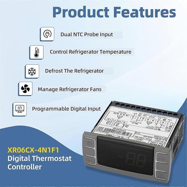 XR06CX-4N1F1 Temperaturregulatorer, Programmerbar Digital Termostat med Sensorprobe