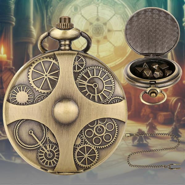 Metal Polyhedral Terningesæt, Steampunk Terninger med Gearpose, Bærbar Terningekæde til Spil