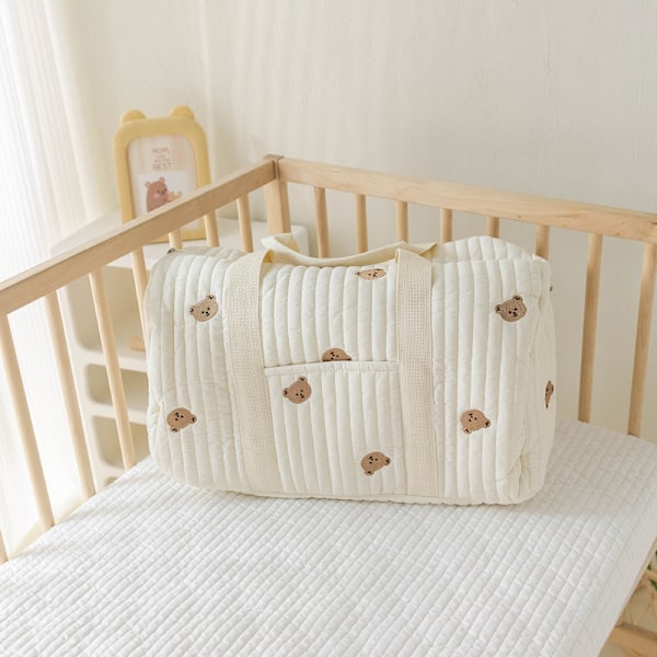 Kädessä pidettävä olkalaukku, söpö sarjakuvakuvio, suuri kapasiteetti, äiti-vauva-vanhempi-lapsi olkalaukku, äitiyslaukku B  48X24X28