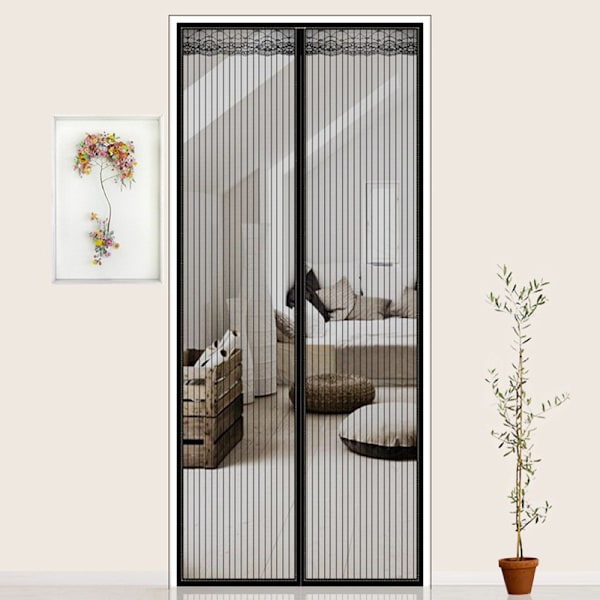 Hyttysverkko oveen, magneettinen oviverho, itsestään sulkeutuvilla magneeteilla ja tarranauhalla Black 120*230