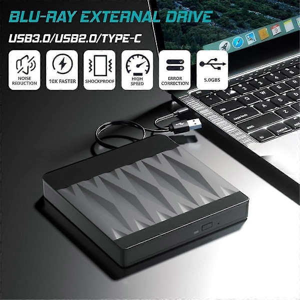 Extern Blu-Ray-enhet Optisk Enhet CD DVD BD Brännare RW-spelare, Omskrivare Skivduplicerare comp