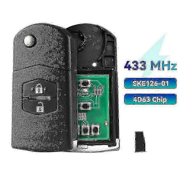 Bilfjärrnyckel för Mazda 2 3 5 6 4D63 chip flip Black