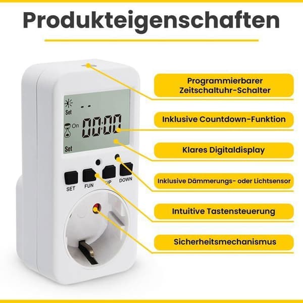 Timer med skumringsrelæ til Schuko-stikdåse 230 V 50 Hz maks. 16 A