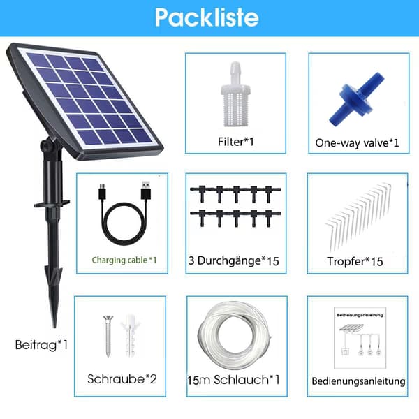 Automatic Solar-Powered Irrigation System, Drip Irrigation Kit, with Timer for Balconies, Terraces, Gardens. 300x400 cm Anthracite