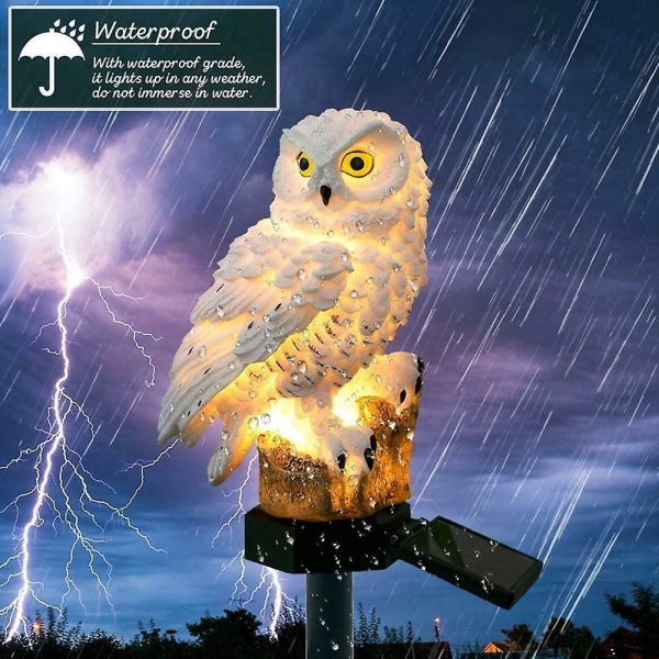 Solar Owl Lights Outdoor Garden - Vattentät Led Owl Lawn Lamp - Kreativt nattlandskapsljus för uteplats, gård, festdekoration vit
