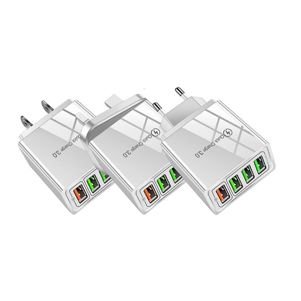 Mobiltelefonladdare 4 portar 5.1A USB multifunktion snabb väggladdstation power UK USA Australien kontakt White US plug