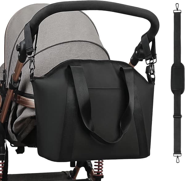 Diaper Bag Waterproof PU Leather with Insulation Stroller Organizer Black