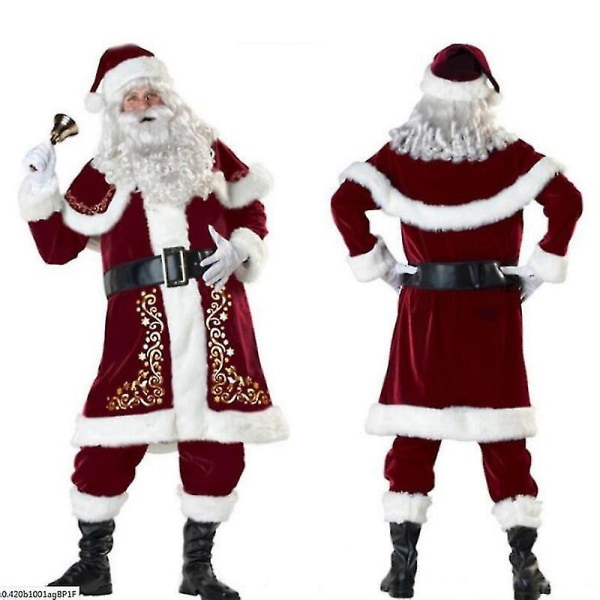 Röd jultomtekostym Deluxe Fancy 8-delad julfest Cosplay-kostym för män för barn Kids S