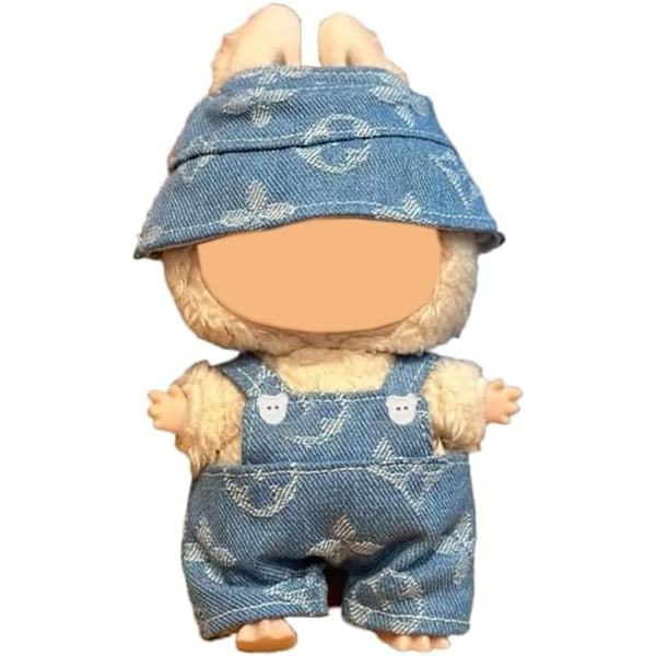 Kläder för Labubu (INGEN Docka), Hatt & Jumpsuit Set för 17cm Labubu Tillbehör Kostym Blue
