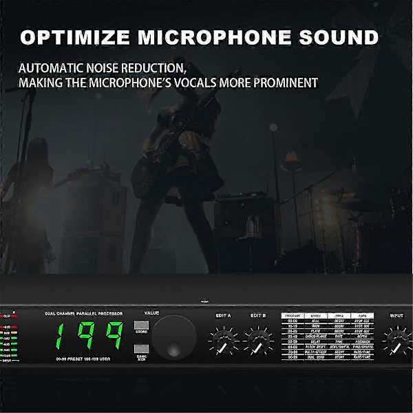 Professionell Digital Efterklang Multi Effekt Processor Ljudprocessor Equalizer EU-KONTAKT black