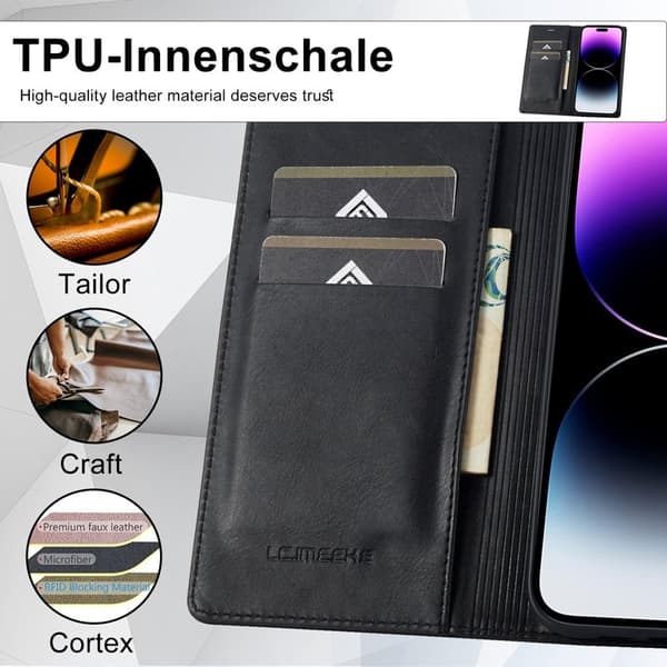 LC.IMEEKE iPhone 15 Pro Pungcover i Kunstlæder - Sort