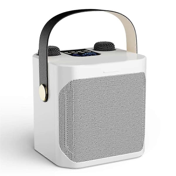 Kraftfull Karaoke Bluetooth-högtalare med Dubbla Mikrofoner Vit