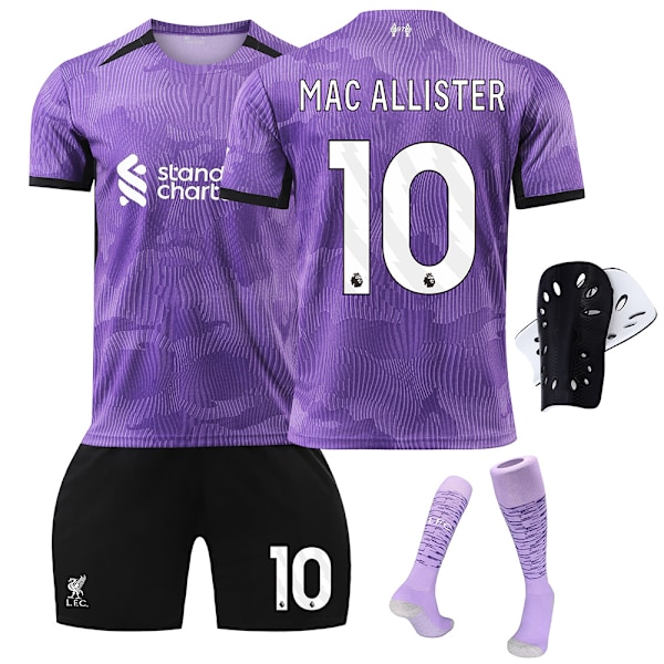 Liverpool Anden Udebanetrøje Børn 2023-2024 med Strømper og Knæbeskyttere - Nr. 10 MAC ALLISTER#L Nr.10 MAC ALLISTER Nr.10 MAC ALLISTER Nr.10 MAC ALLISTER No.10 MAC ALLISTER #L