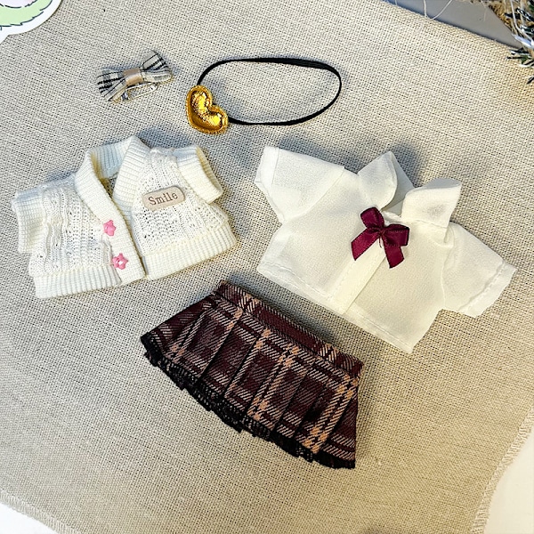 1 set LABUBU kläder, jk set (tiara + tröja + skjorta + plisserad kjol + crossbody väska)^^ou 15