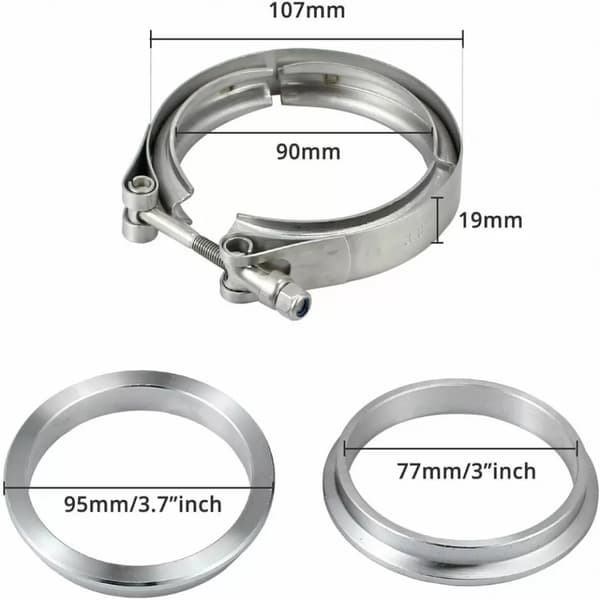 2X 3 tommer 76mm V-båndklemme Eksosrør i rustfritt stål