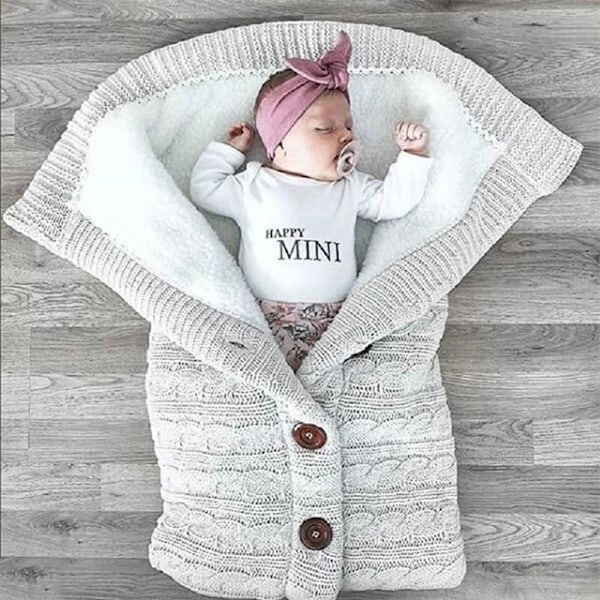 Sovsäck för bebis, foder av konstgjord kashmir för barn, nyfödd inlindning, filt för barnvagn Black Sleeping Bag