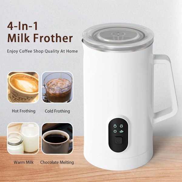 Automatisk 4-i-1 elektrisk mjölkskummare för cappuccino, mjölk, varm choklad och isad mjölk white