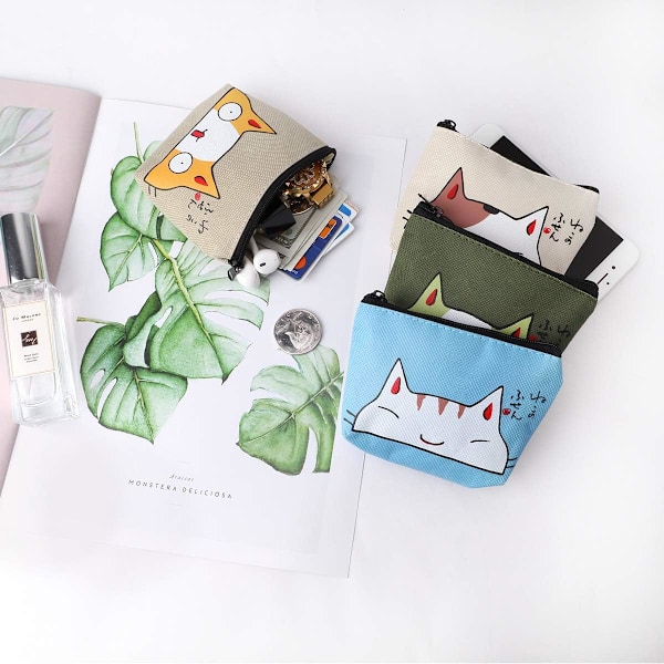 4-pack Canvas Myntplånbok med Dragkedja Mini Plånbok Myntväska Söt Djur Växelväska Liten Plånbok för Kvinnor Flickor Barn Utsökt Present