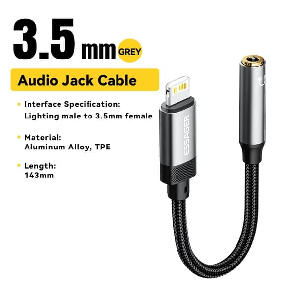 Essager Lightning til 3,5 mm jack Audio Adapter Hovedtelefon Aux-kabel USB Type C til 3,5 Adapter OTG Type C kompatibel iPhone Xiaomi Oneplus Lightning TO 3.5mm