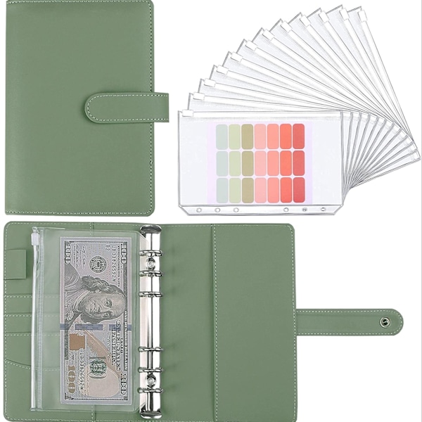 A6 Budget Planner med 12 Kontantkuvert, Färgglad PU Läder Notebook Pärm med 12 st A6 Pärmfickor grey A5
