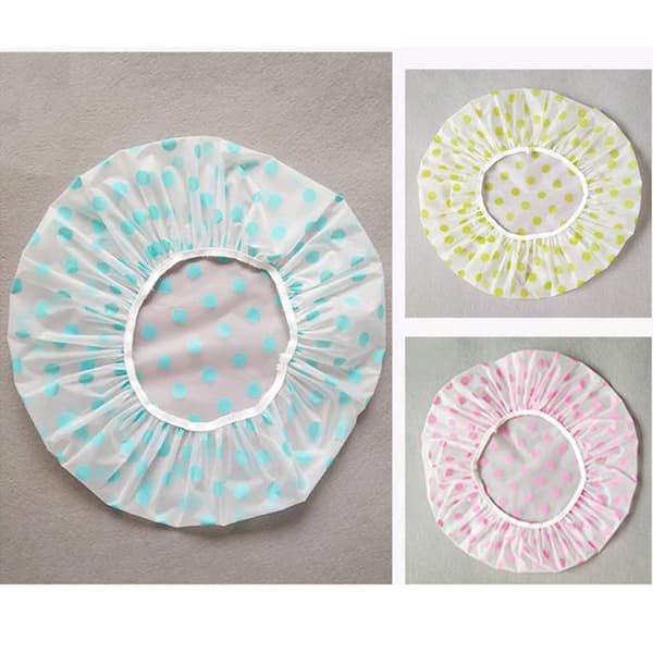 Sæt med 3 badehætter, EVA-plast, blomsterprint, elastisk blondebånd, til brusebad og spa.