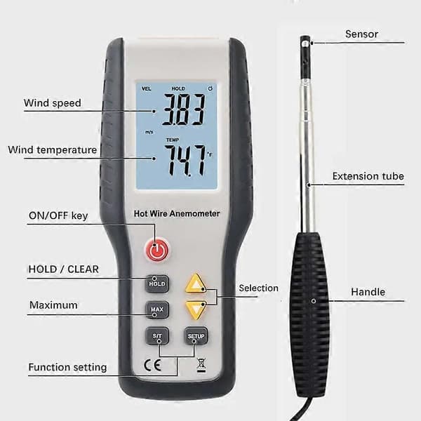 Industriel termometer til små åbninger Ht-9829 Digital vindfane-anemometer Bærbar hot wire