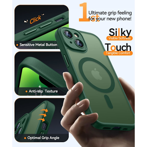Magnetiskt Skal för iPhone 16 Pro Max med Fullständigt Kameraskydd [Kompatibelt med MagSafe] [Transparent Matt] Skyddande Mobilskal, Lila Djup Gr Deep Green iPhone 14