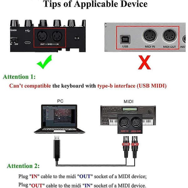 USB MIDI Kabel Konverter USB Interface til In-Out MIDI Ledning Fungerer til PC Laptop til Piano Keyboard i