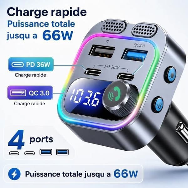 Bluetooth FM-sender, trådløs Bluetooth-mottaker, MP3-spiller med 5V/2.4