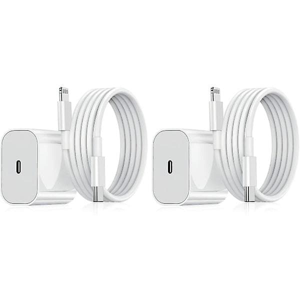 2-pak - iPhone-lader Adapter+Kabel 20W USB-C Hurtiglader Hvid one size