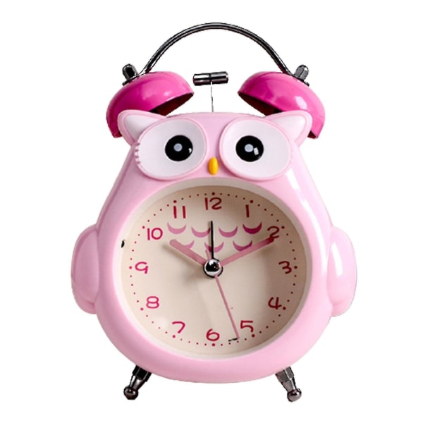 Barnväckarklocka Owl Loud Bell Analog väckarklocka Tyst Icke-tickande med nattljus (rosa)