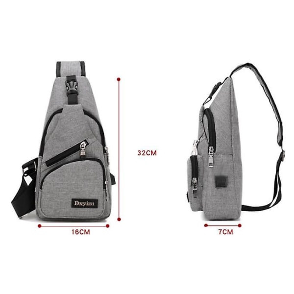 Svart Messenger-väska för män, bröstväska med USB laddning och hörlursport, reseryggsäck för män och kvinnor