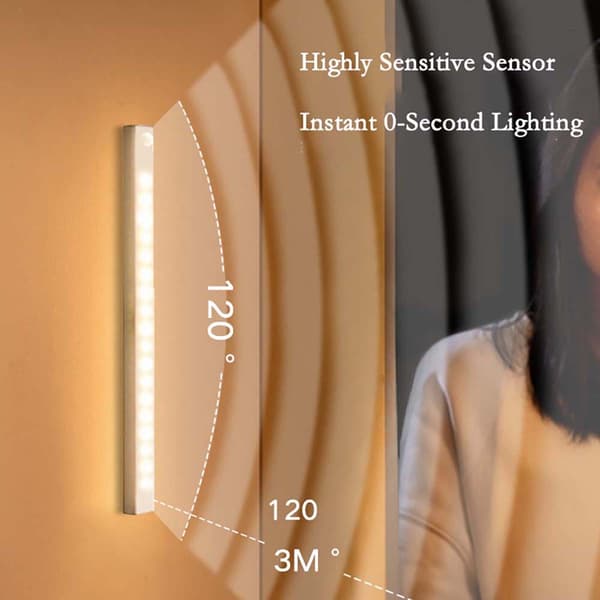 Slank Genopladelig LED Bevægelsessensorlampe - Varmt Lys, Magnetisk Montering 55 200 mm