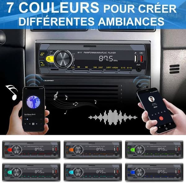 Bluetooth bilradio - OLOKDYIZ - Dobbelt-DIN - 4x45W - Stemmestyring - 7 farver