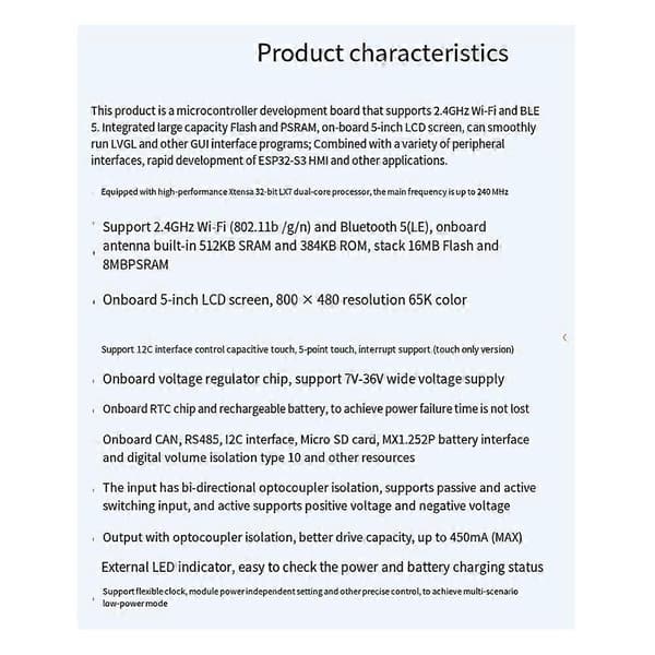 ESP32-S3 5-tommer kapacitiv touchskærm udviklingskort, 32-bit LX7 dual-core processor, understøtter WiFi & BLE
