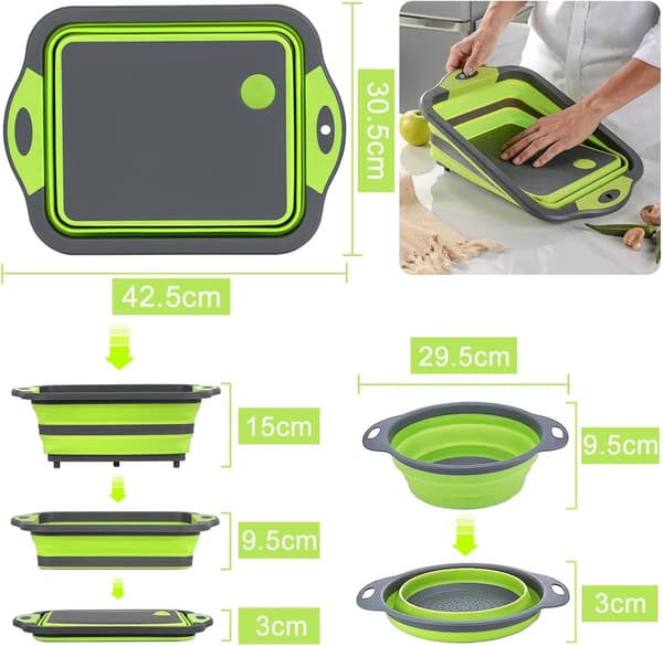 Multifunctional Foldable Cutting Board with Strainer Container Food Grade Silicone Sink Cutting Board Sink Drain Basket Strainer