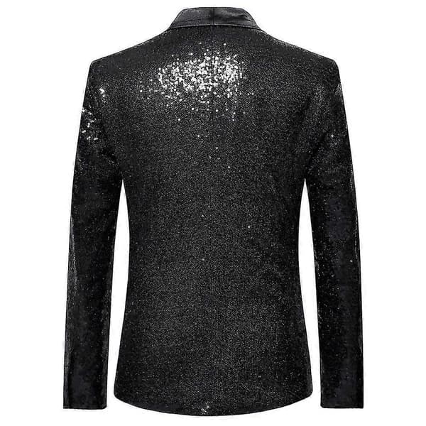 Herr Mode Paljett Casual Blazer Bröllopsfest Kostym Jacka Black S