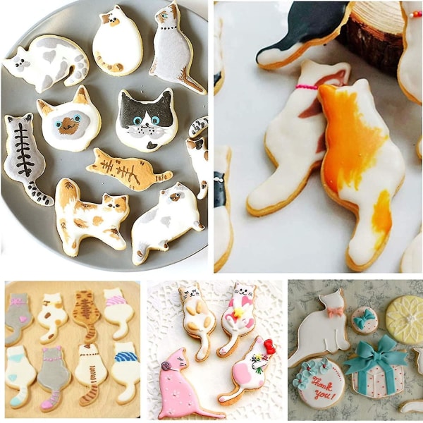 Cookie Cutter Molds Set, 5 Styck Rostfritt stål Söt Gå & Sitt Katt Serie Gör själv Kaka Form Form Tecknad Form, Fondant Tool Pa