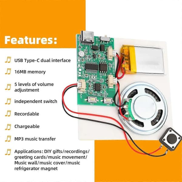 Programmerbar Lydopptaksmodul - DIY Musikk Stemmeopptaksmodul As Shown