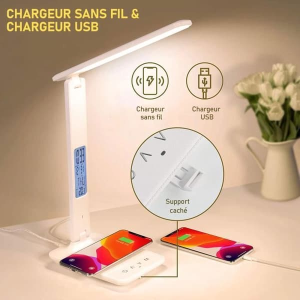 MAGICFOX LED Skrivebordslampe - Trådløs Lading - Justerbar Vinkel - 3 Lysmoduser - LCD-skjerm
