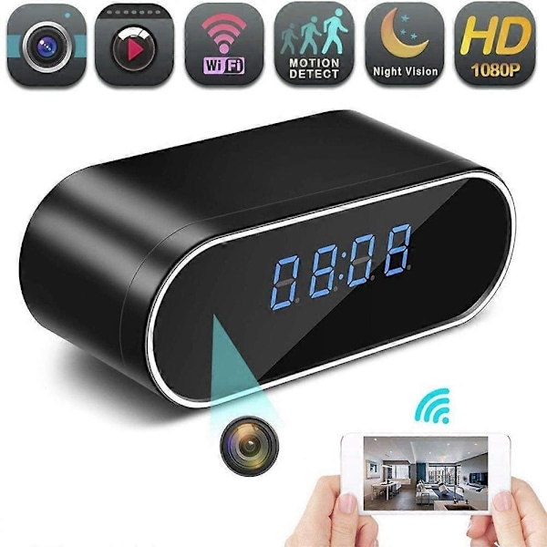 n0e HD 1080P Klokke Kamera WiFi Mini Cam IR Nattsyn Alarm Videokamera Y2g Videoopptaker Bevegelsesdeteksjon