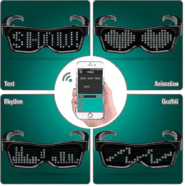 LED Briller Bluetooth App Forbundet LED Display Smart Briller DIY Funky Briller