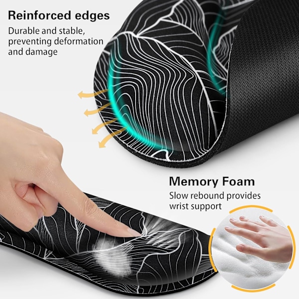 Musmatta med handledsstöd, Qomolama 3-i-1 handledsstöd musmatta set, Gaming musmatta med halkfri bas, Ergonomisk musmatta, Memory Foam tangentbord Golden Mountain-black