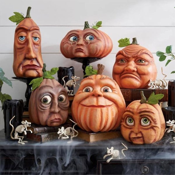 6 st Halloween Pumpkin Family Ornament Sex Kombinationer Freak Pumpkin Edgar Figurines Lantern Bar Layout Great Haunted House Höst Skörd Thanksgivin