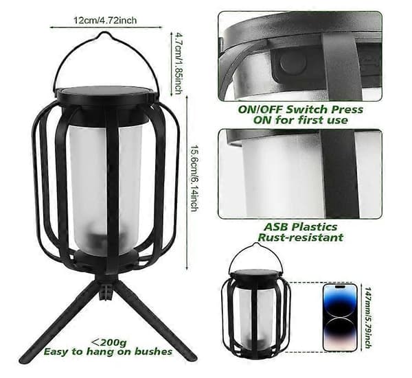 Solar Flameless Lantern Solarlykt Utendørslys med Base, 4 Moduser med Stativ